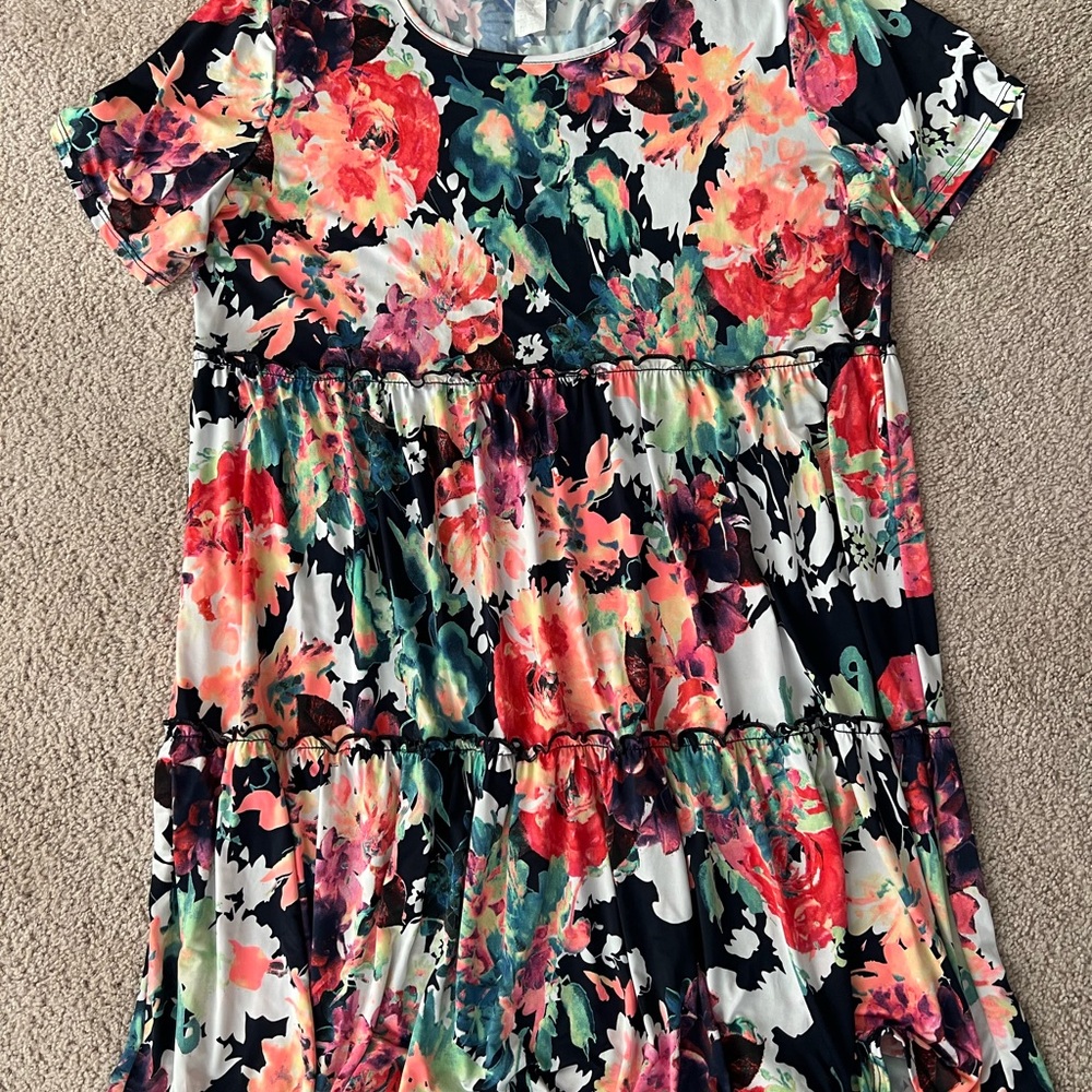 HEIMISH USA Pink and Green Ruffled Tiered Sundress